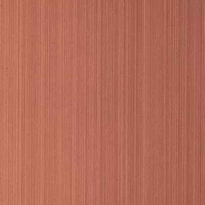 Close-up Aged Copper Leaf: surface in aged copper tones with a soft vertical brushed texture. Features a matte sheen and slightly darker nuances in the brushed lines.