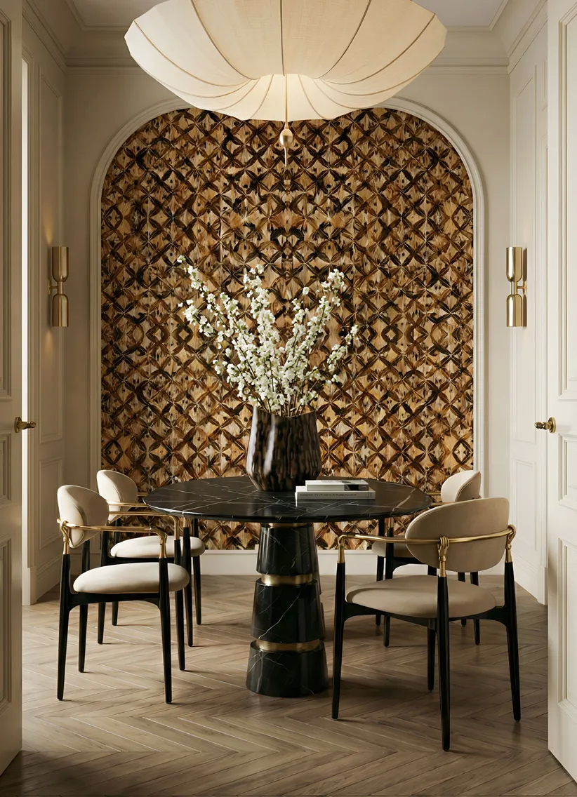 Dining room with Nahema's dining chair and Paris dining table.
