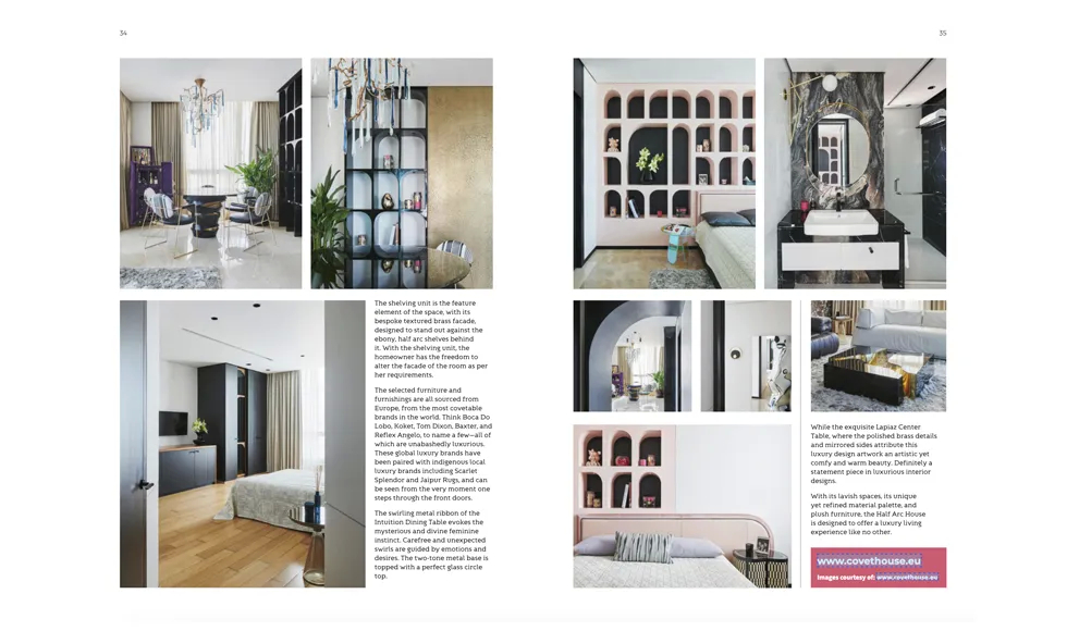 The Art of Design magazine article, March 2024, featuring a minimalist black design with white text, showcasing luxury interiors.