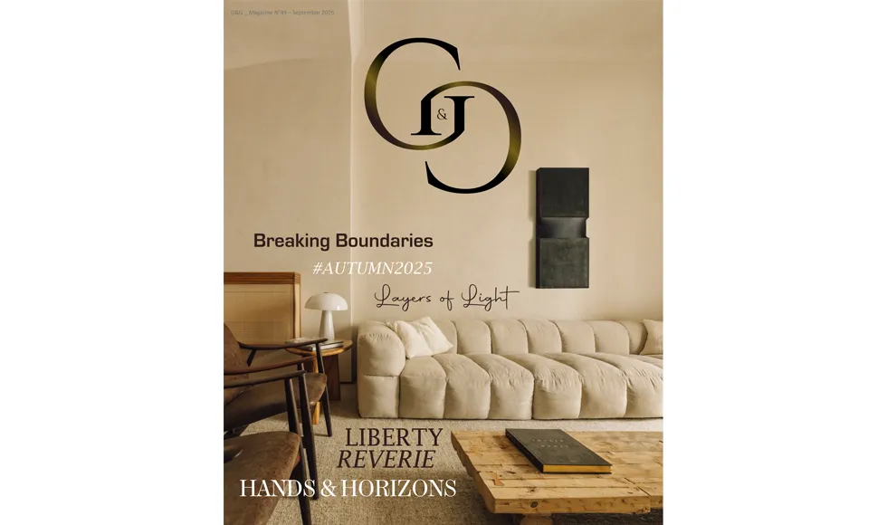 Italian magazine cover featuring luxury interior with neutral sofa and design highlights by KOKET