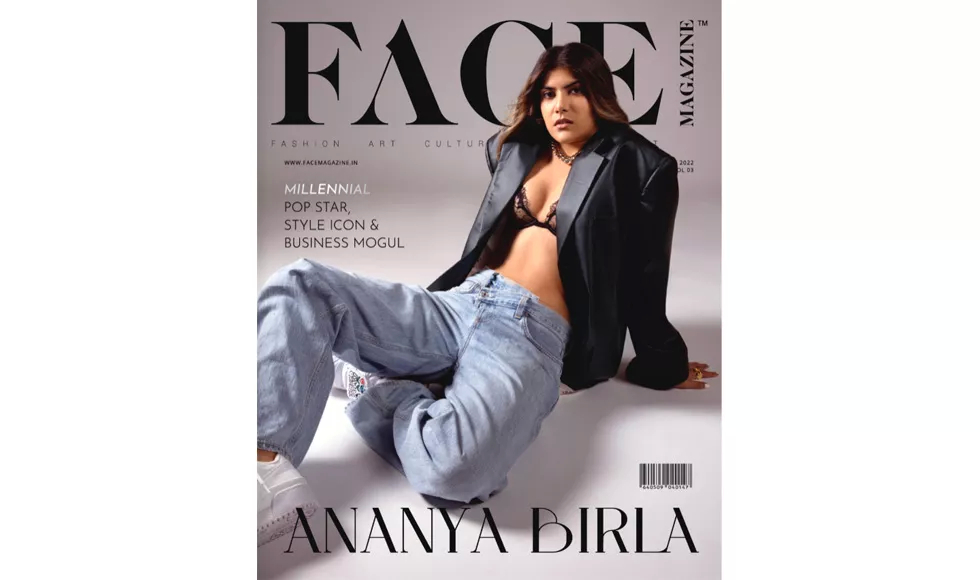 Ananya Birla on the cover of Face Magazine, with text Millennial Pop Star, Style Icon & Business Mogul.