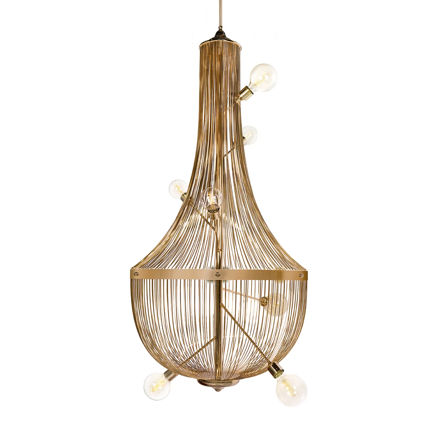 Sleek chandelier with a modern, minimalist design and elegant, geometric light fixtures.