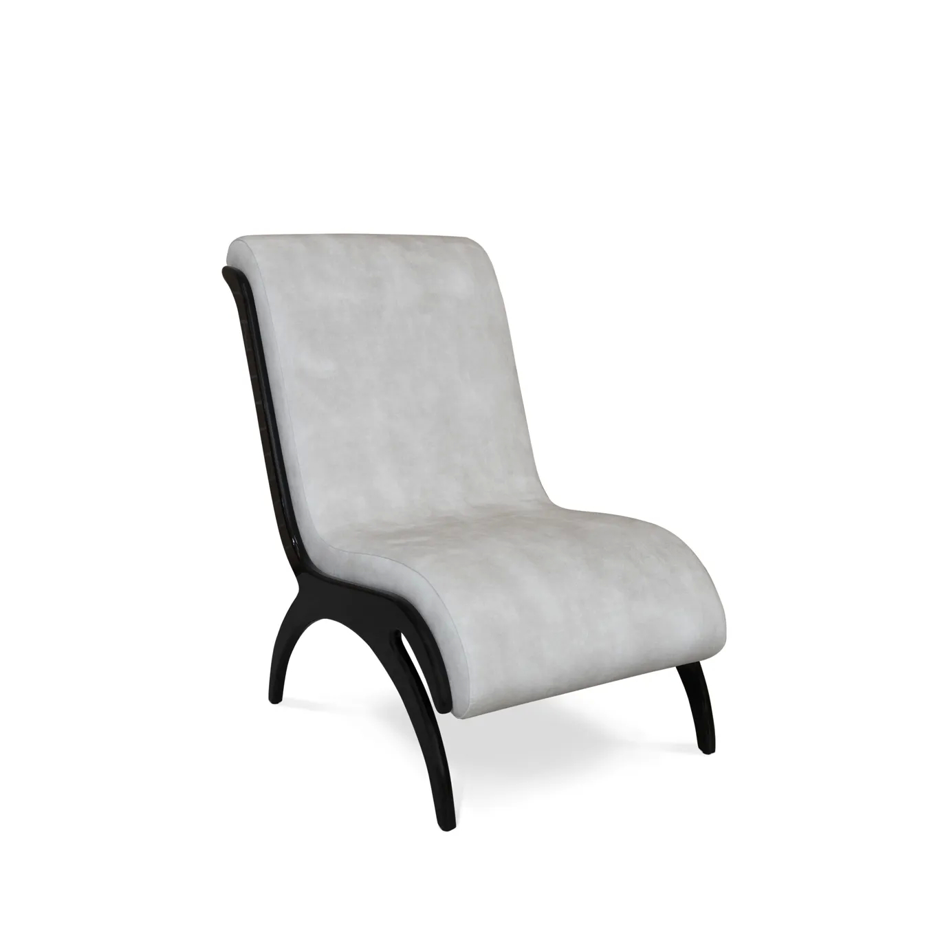 A white Fever Chair, with a sleek, curved back and black wooden legs, on a clean white background.