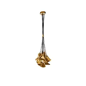 Elegant Gia II Chandelier with a sculptural floral design in golden and black tones, featuring a more compact arrangement of floral pieces.