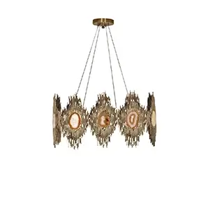 Elegant Vivre Chandelier with a sculptural design in golden tones and translucent agate details.