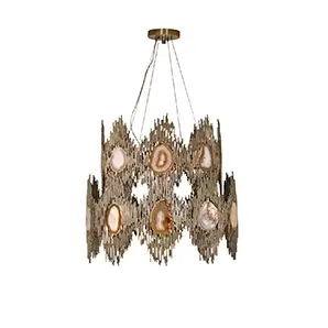Elegant Vivre 2 Rings Chandelier with a two-tiered sculptural design in golden tones and translucent agate details.