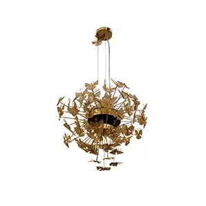 The Nymph Chandelier is inspired by butterflies, with multiple representations of this rare and beautiful animal in golden hues hovering in the air.