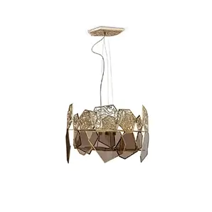 Elegant Hypnotic Bronze Glass Chandelier with a geometric design in golden tones and bronze glass details