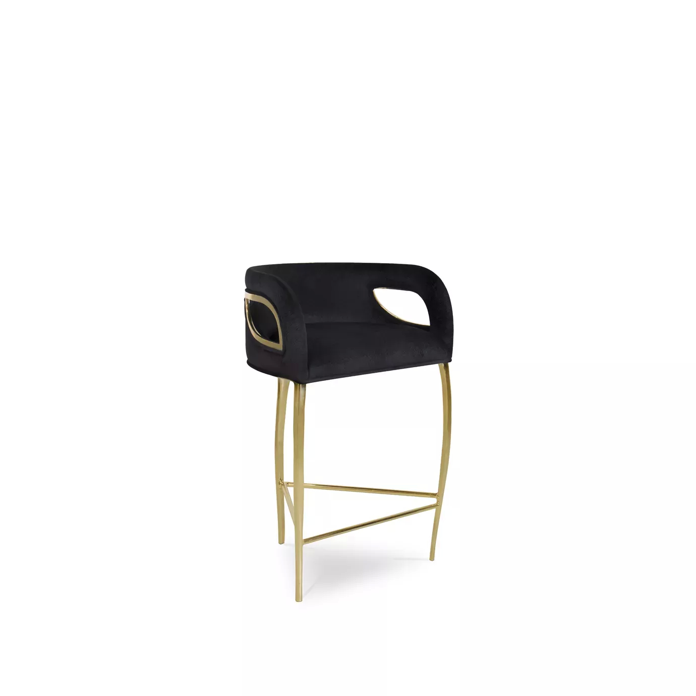 Chandra Counter Stool: a luxurious contrast of black and golden, distinguished by its unique three-legged design.