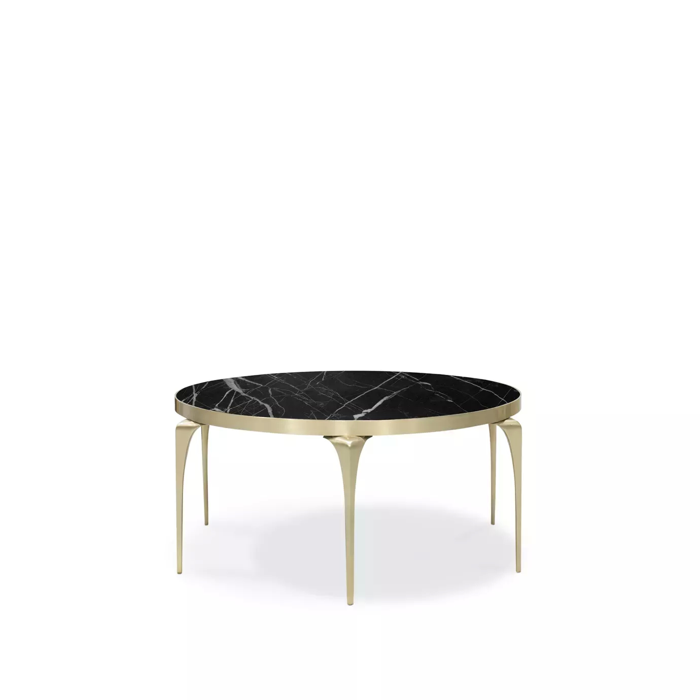 Consulta executada com êxito  Rita Nero Marquina Marble Coffee Table with a black marble top featuring white veining, and a sleek, golden base.