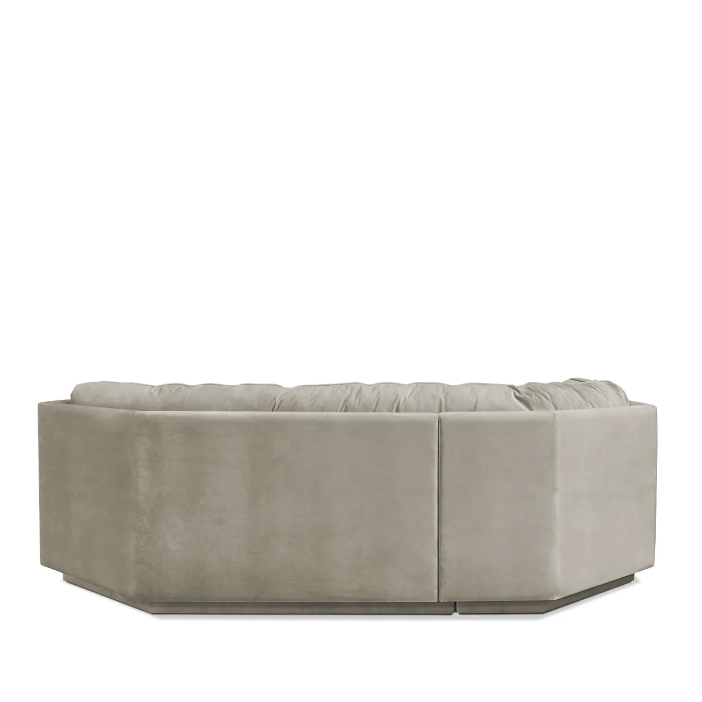 Back view of the Lisboa Sofa, showcasing its plush, ruched velvet upholstery and the clean lines of its modern sectional design.