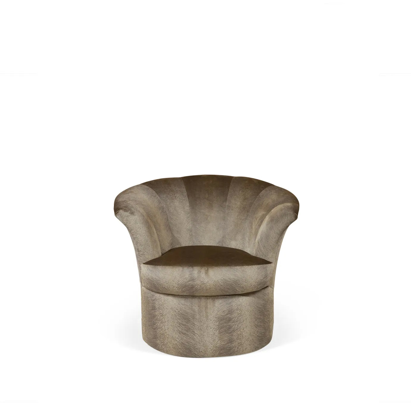 Okay! Here's an alt text for the front view of the Besame Chair, aiming for around 120 characters:  Front view of the luxurious Besame Chair, upholstered in patterned velvet with a distinctive, embracing shell-like back and comfortable, cushioned seating.