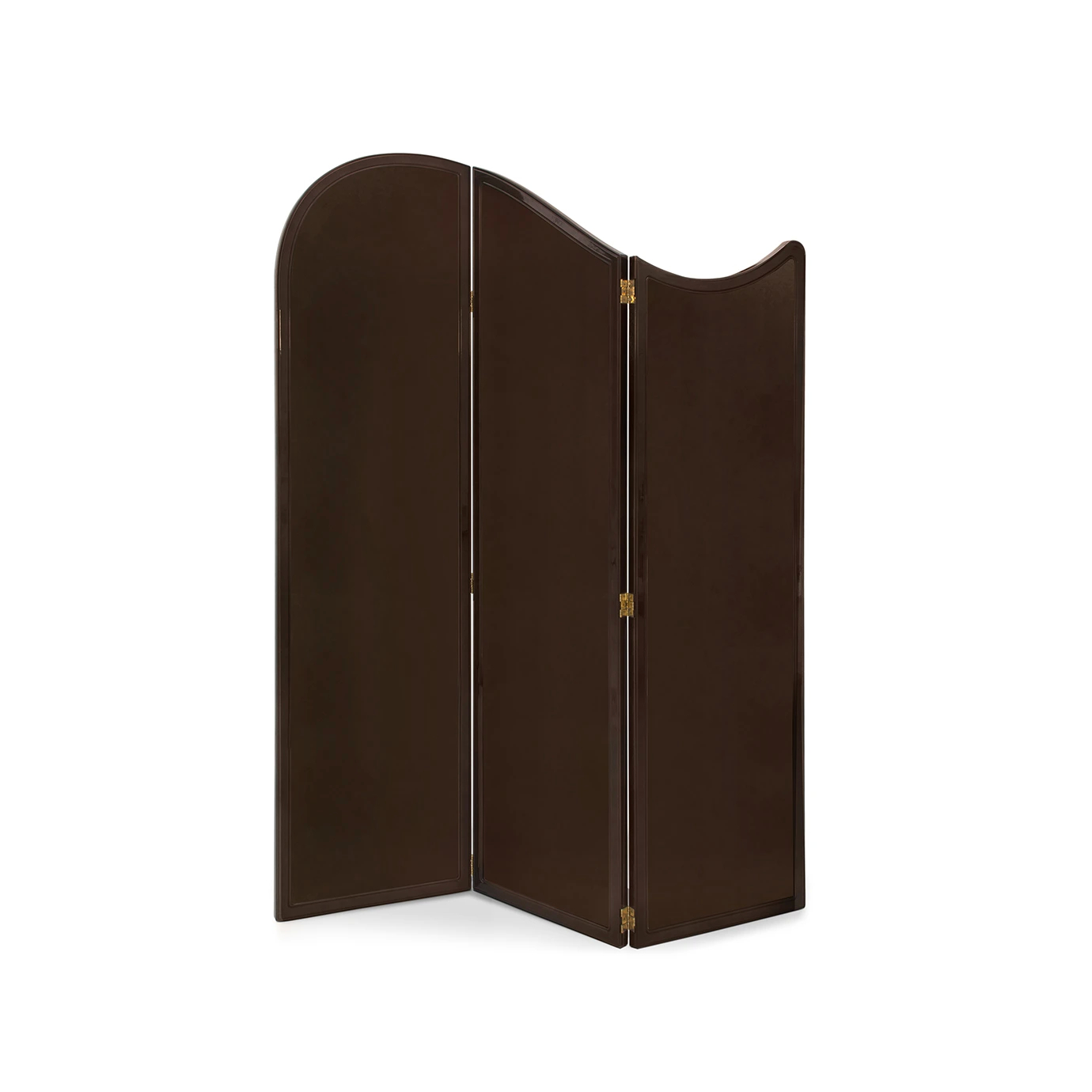 Back view of the Simone Screen, showing its smooth, dark finish and the elegant curves of its three connected panels.