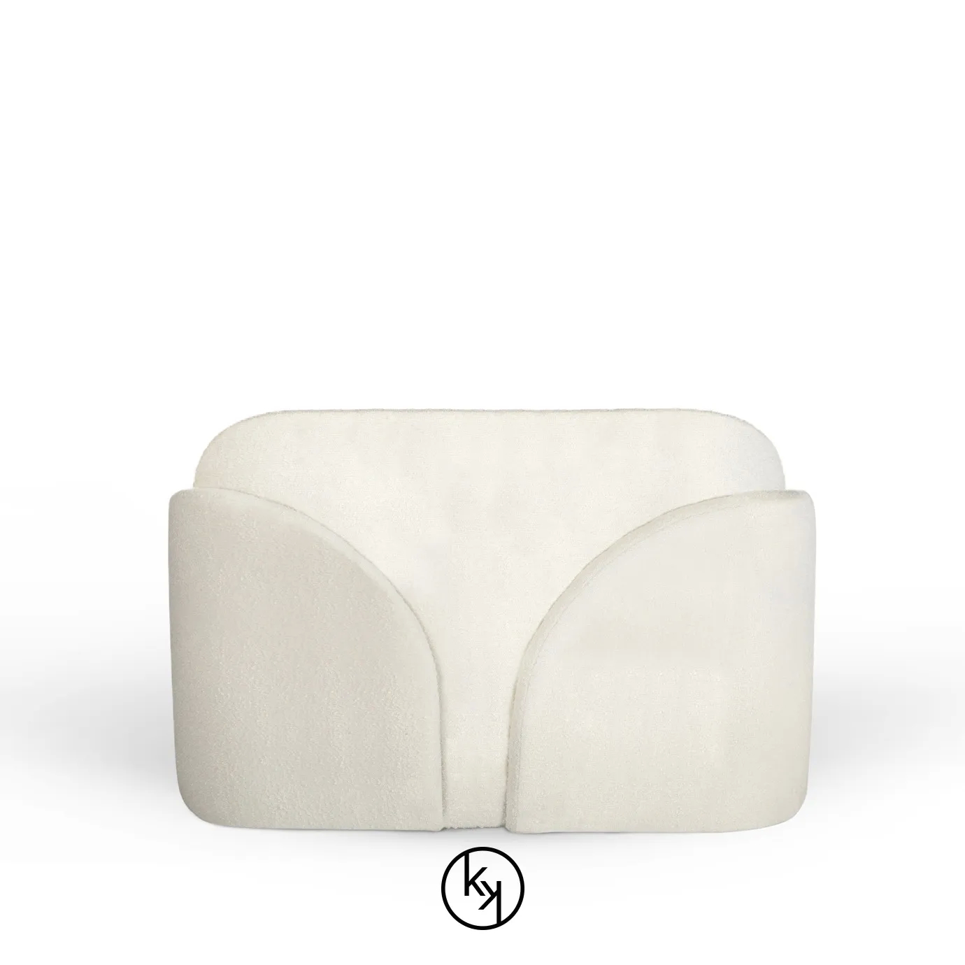 Soft, white, textured Oh-la-la chair with rounded edges, isolated on a white background.