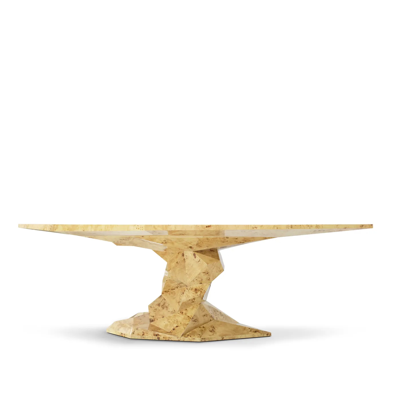 Bonsai Poplar Root Dining Table with a sleek, geometric base and natural stone top.