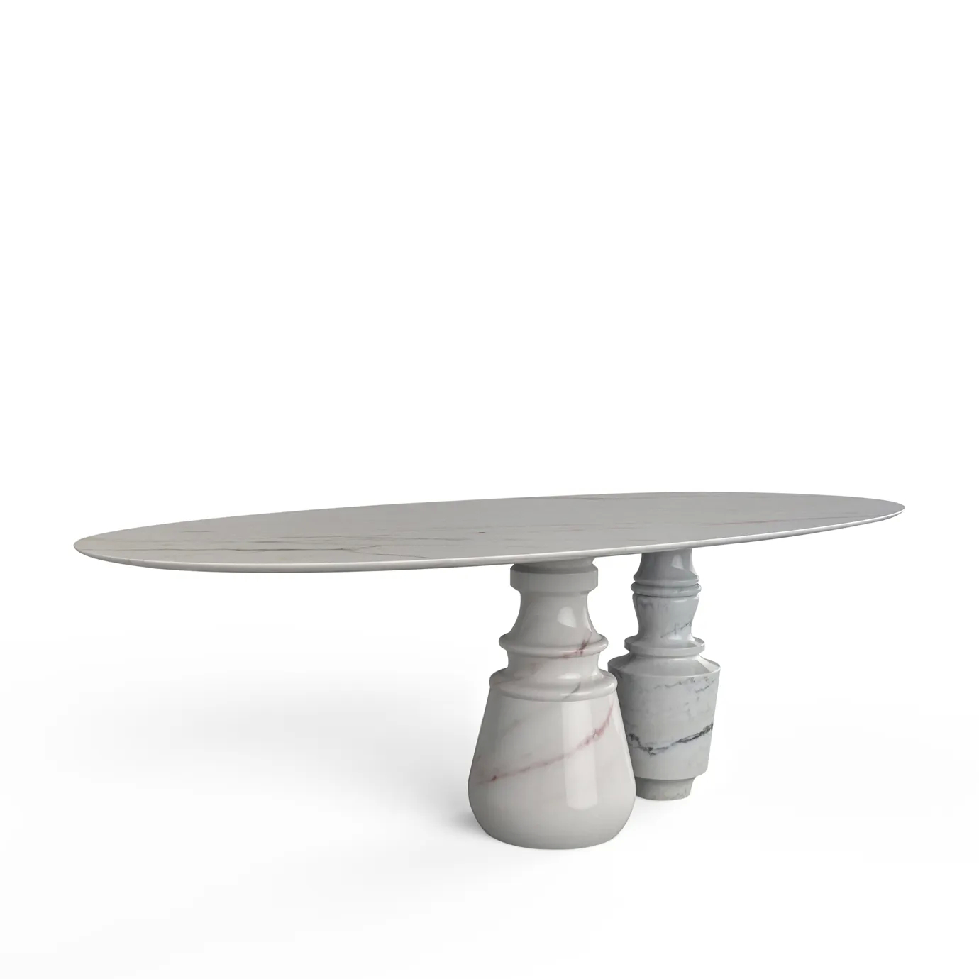 Pietra Estremoz oval dining table in white marble.
