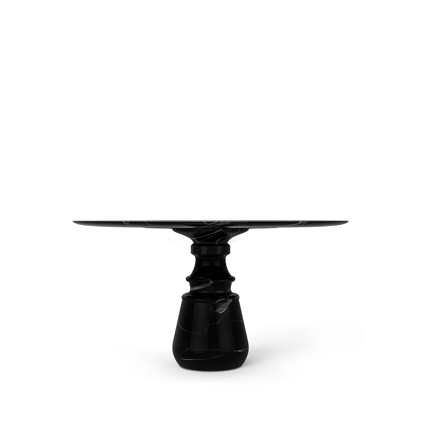 Luxurious Pietra Round Black Marble Dining Table showcasing its elegant design and high-end materials.