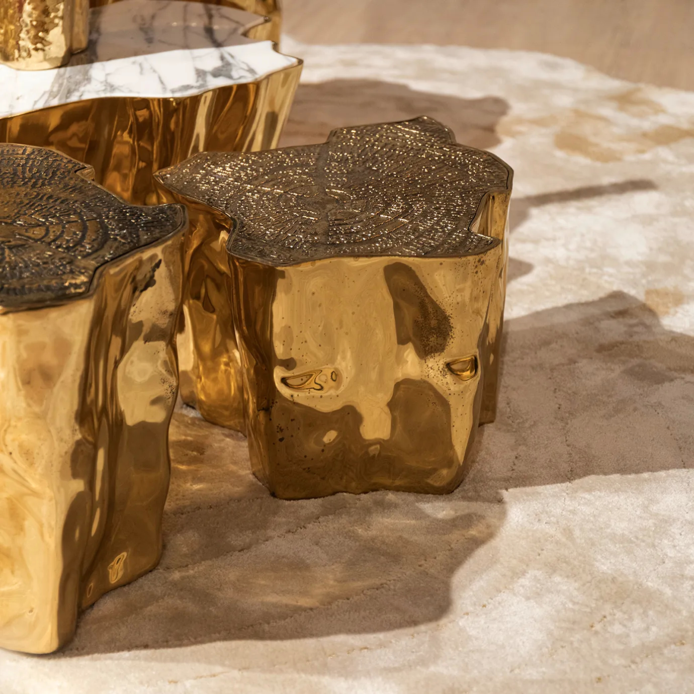 Luxurious Eden Series Center Table with golden tree trunk design.
