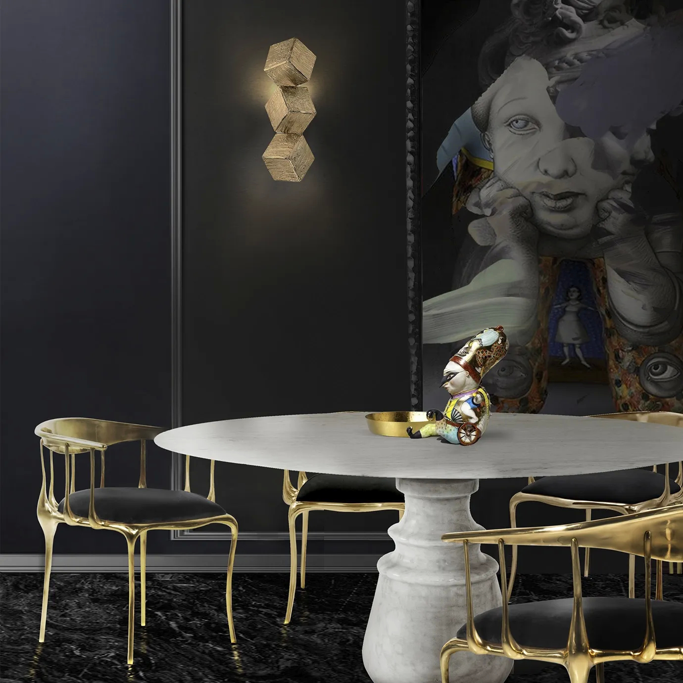 Cubic Big Sconce in a modern interior, showcasing bold geometric design and metallic finish as a striking wall lighting feature