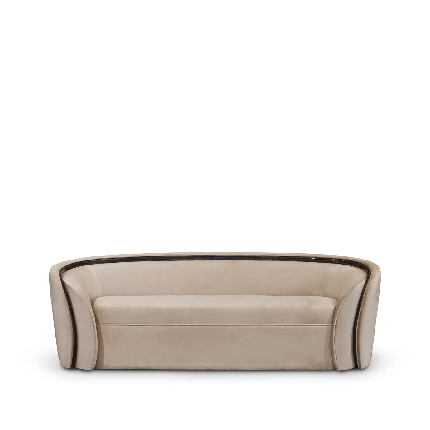 Front view of Sultana sofa, featuring plush upholstery and luxurious design with elegant armrests and tufted detailing.