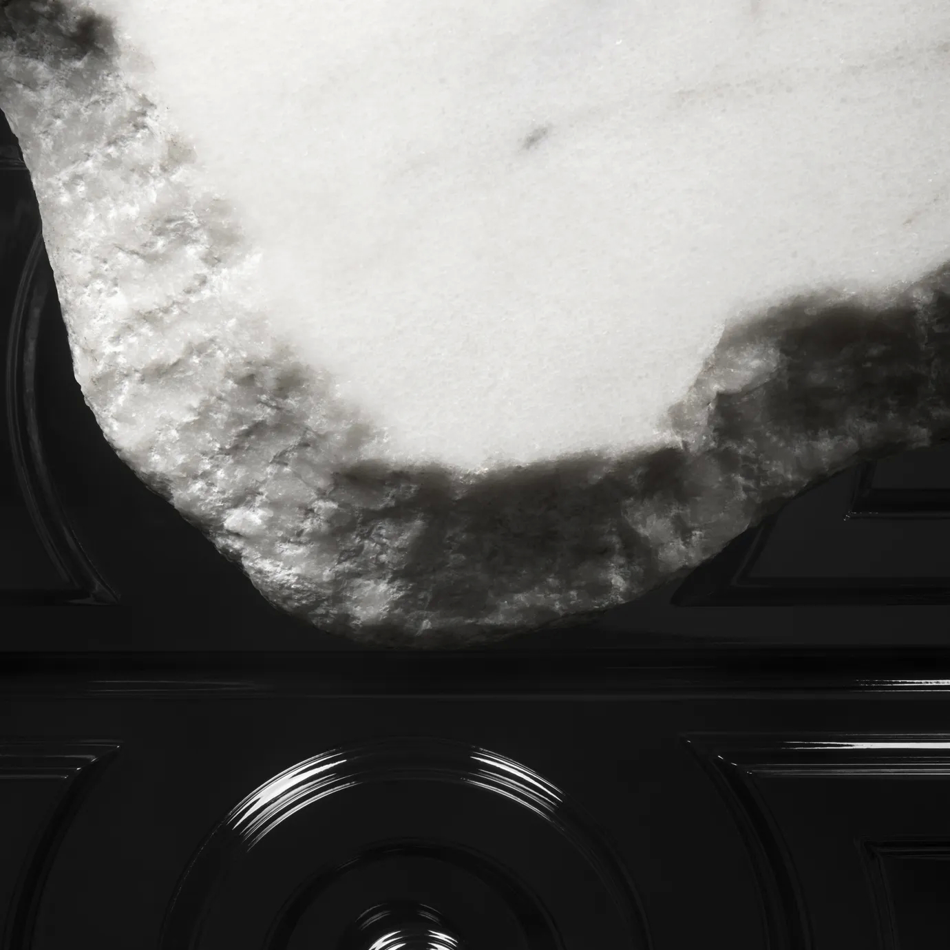 Close-up of the stone top of Petra vanity cabinet, highlighting its smooth surface and elegant finish.