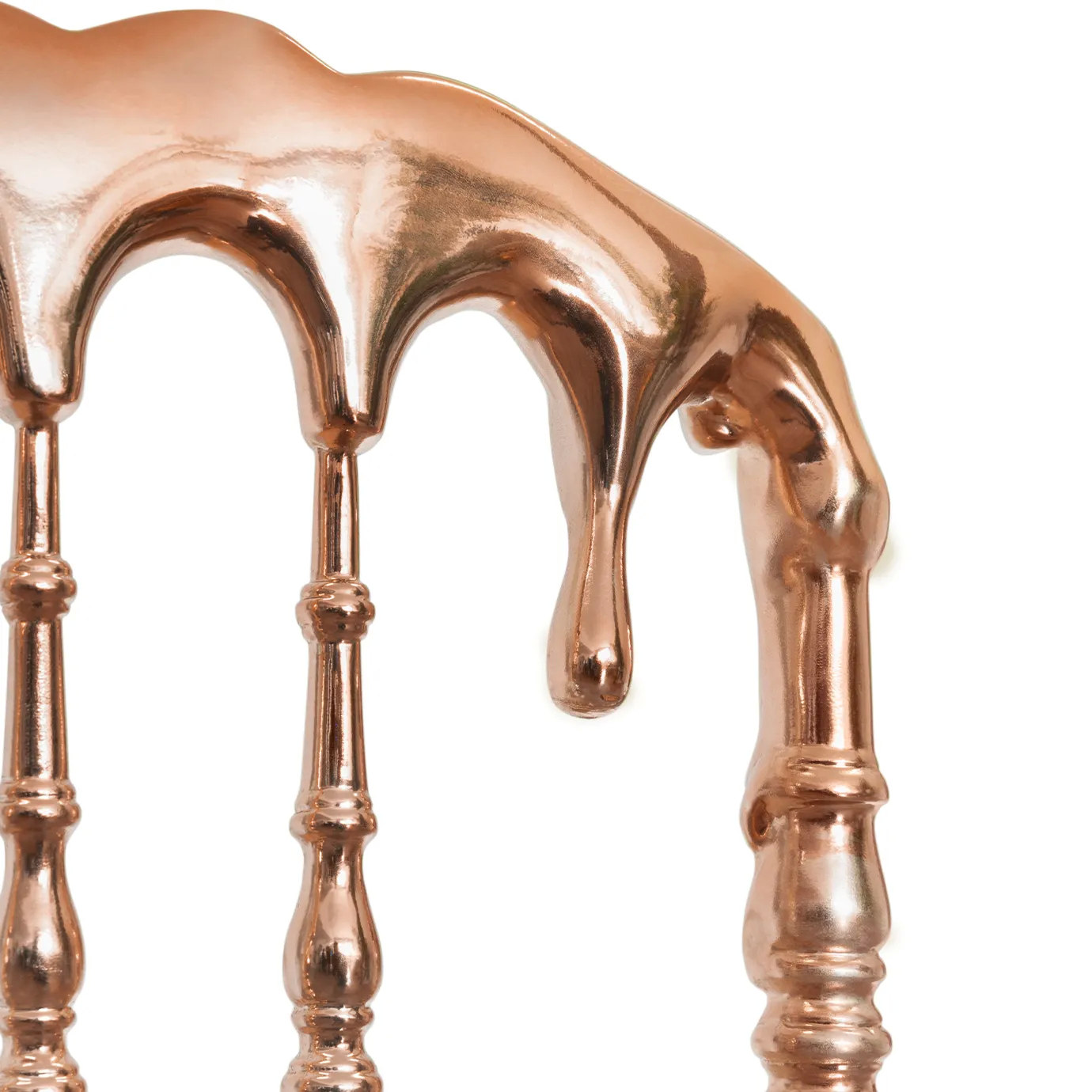 Chic copper chair with a contemporary design, featuring a curved backrest and elegant finish.