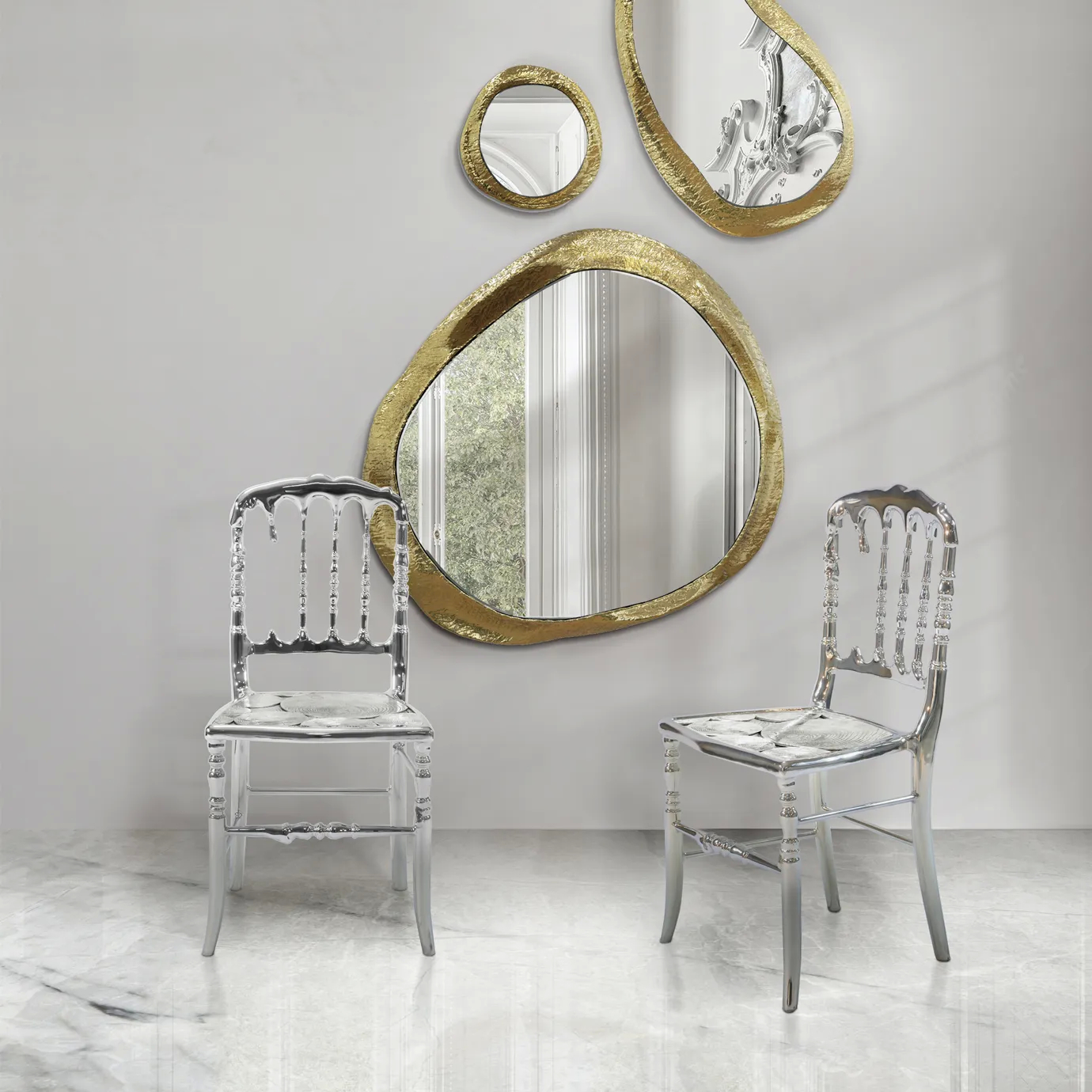 Elegant chair with a sleek, modern design featuring a curved backrest and luxurious, plush upholstery.