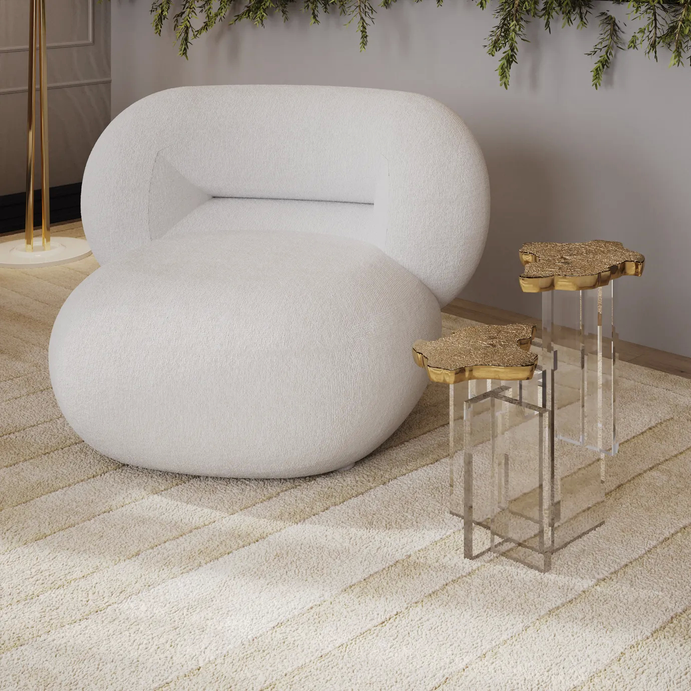 Close-up of the marble top with rich veining, paired with a detailed gold base design.