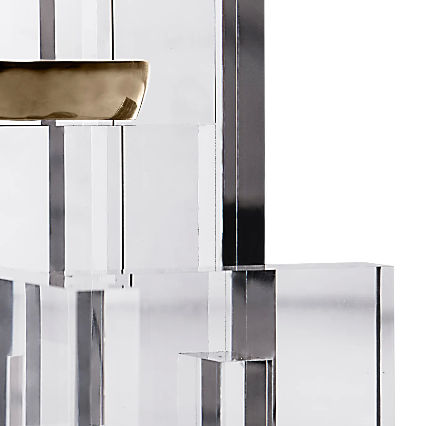 Close-up of the polished marble surface with delicate veining and the elegant gold base beneath.