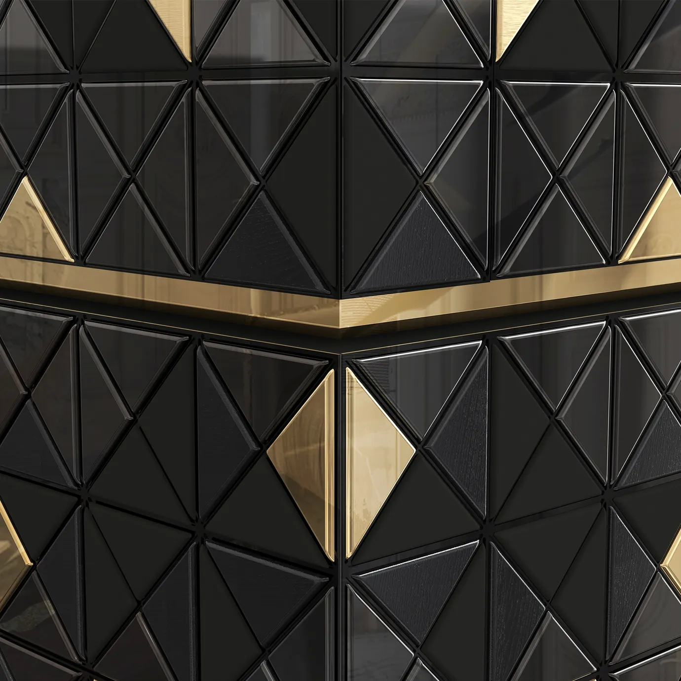 Close-up of the cabinet’s textured surface, highlighting the metallic pixel design.