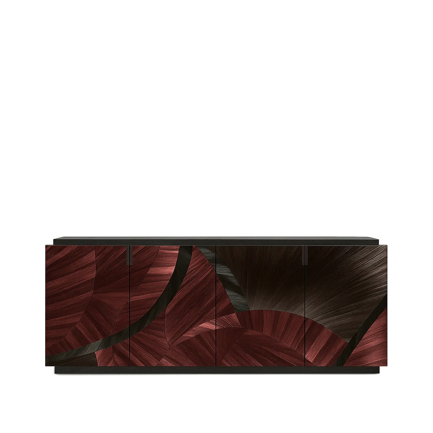 A luxurious Sahara Cabinet featuring a striking straw pattern with reddish-brown and dark tones in a fanned design.