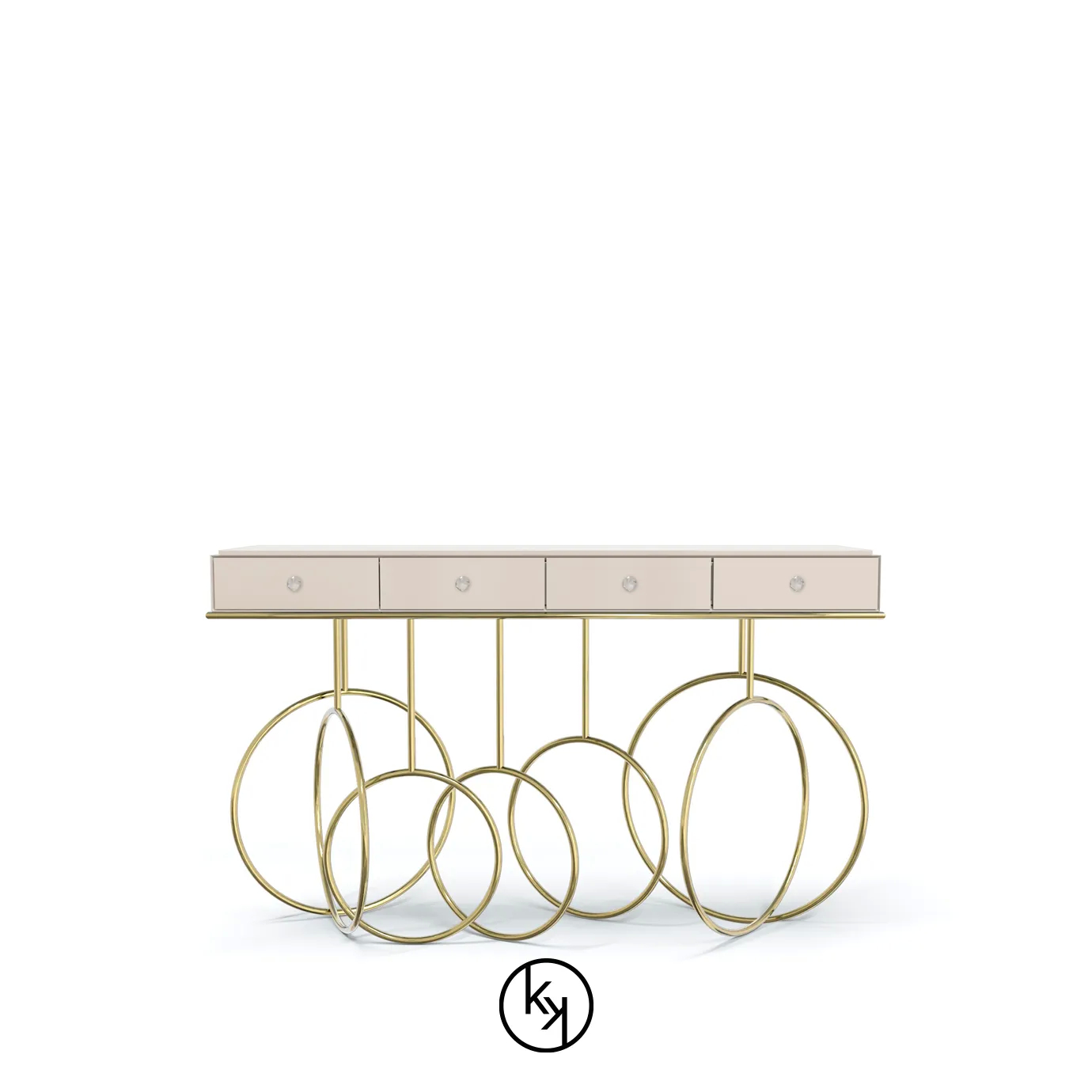 Elegant Burlesque Console with cream top and golden intertwined circles base.