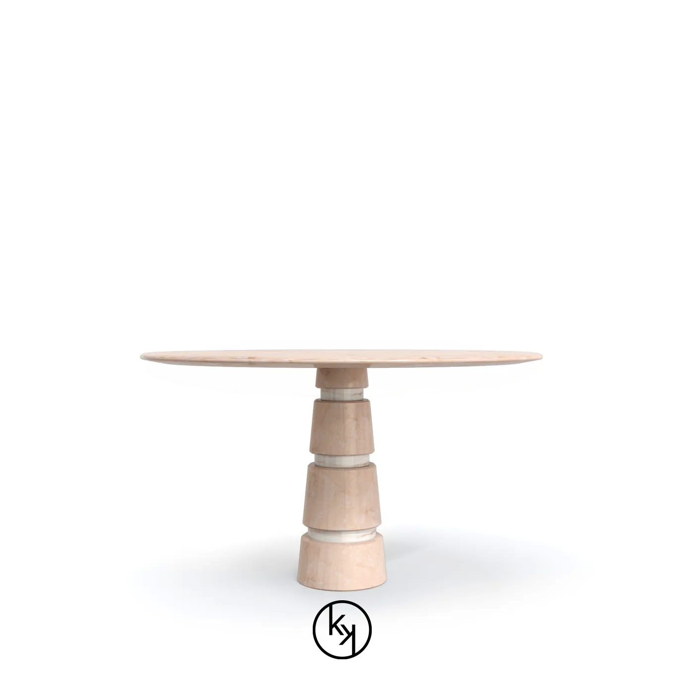 Elegant Avalanche Estremoz Marble Dining Table with geometric base.
