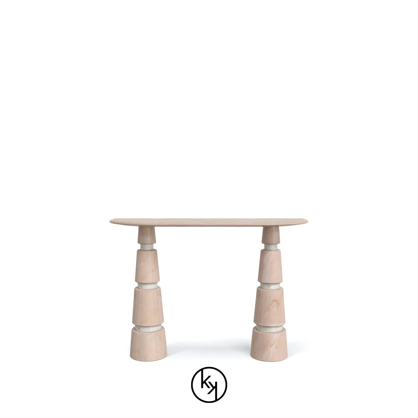 Avalanche Console: Rose Estremoz marble top and striking conical legs with details create a sleek, modern design.