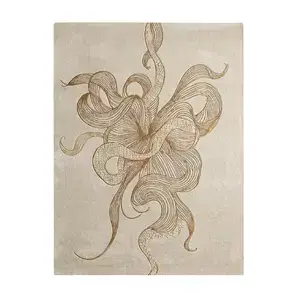 Full view of KOKET Serpenti luxury rug in cream and gold. High-end designer area rug featuring an intricate intertwined snake motif with metallic gold textures and organic linework.