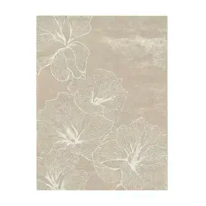 Minimalist KOKET Poppy rug in a monochromatic nude palette with white floral line art, perfect for elegant and neutral interior spaces.