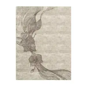 Full view of the KOKET Orchid luxury rug, featuring a delicate hand-tufted orchid floral design and flowing organic lines in a neutral and bronze palette.