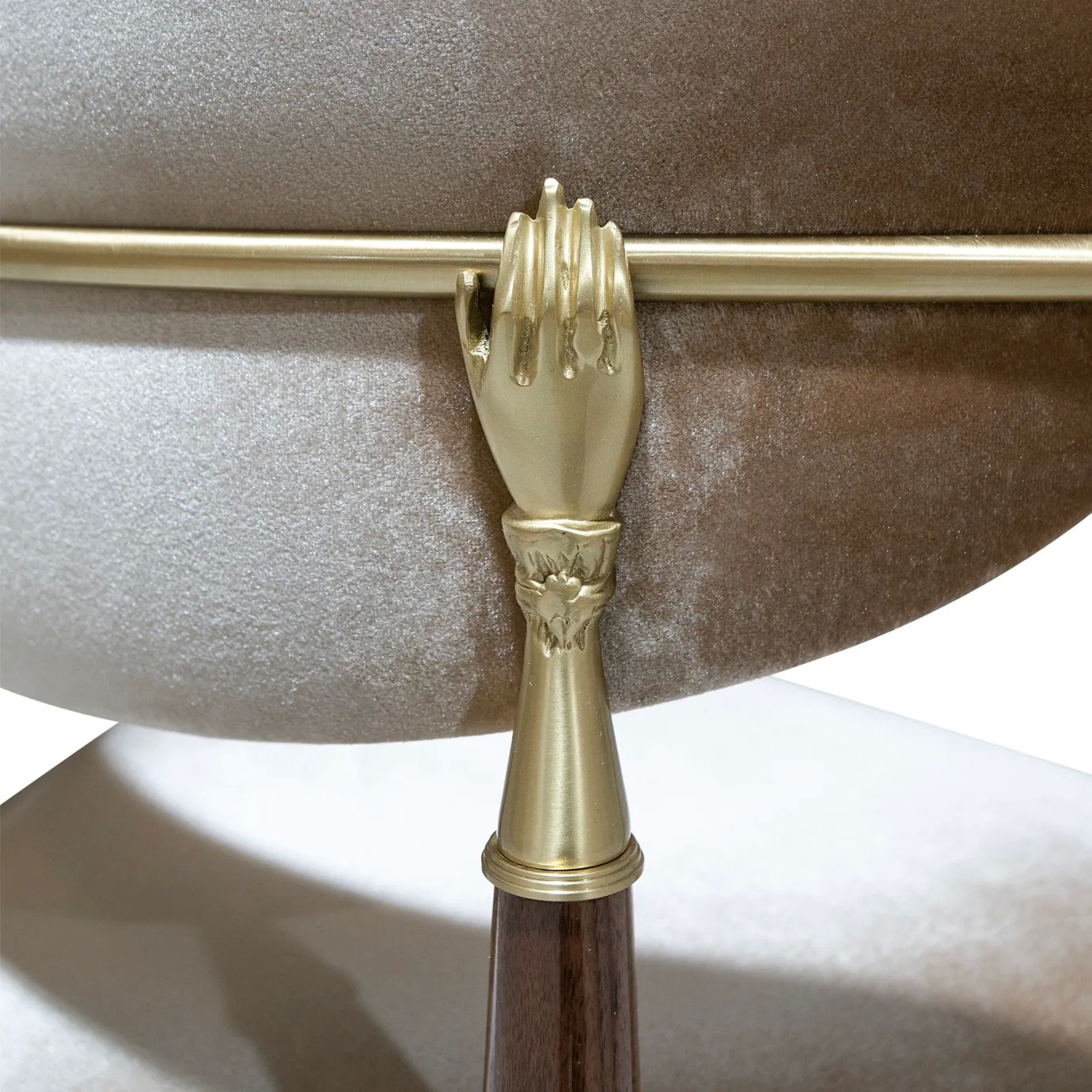 walnut dining chair, brass dining chair, sculptural dining chair