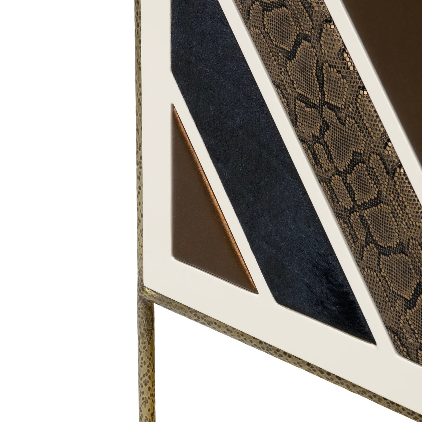 Geometric leather composition on Opium Cream Cabinet with contrasting textures and tones