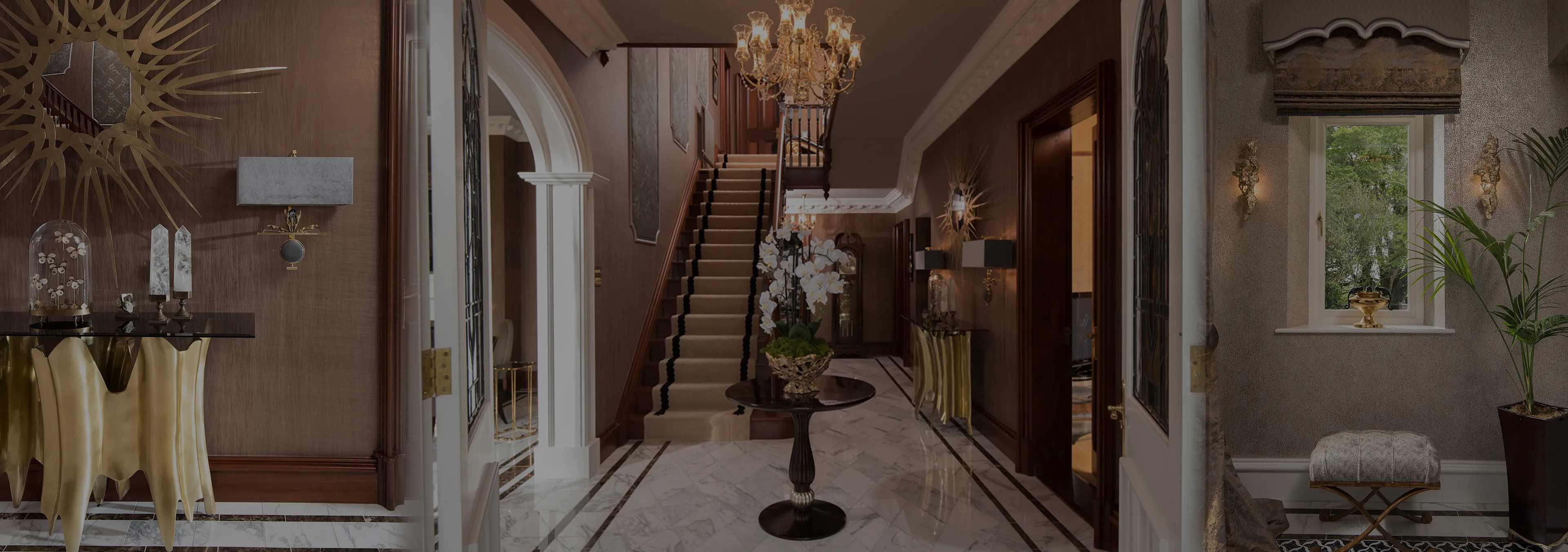 Labor of Love: Two Naomi chairs with golden velvet upholstery and black legs, with a decorative glass vase.