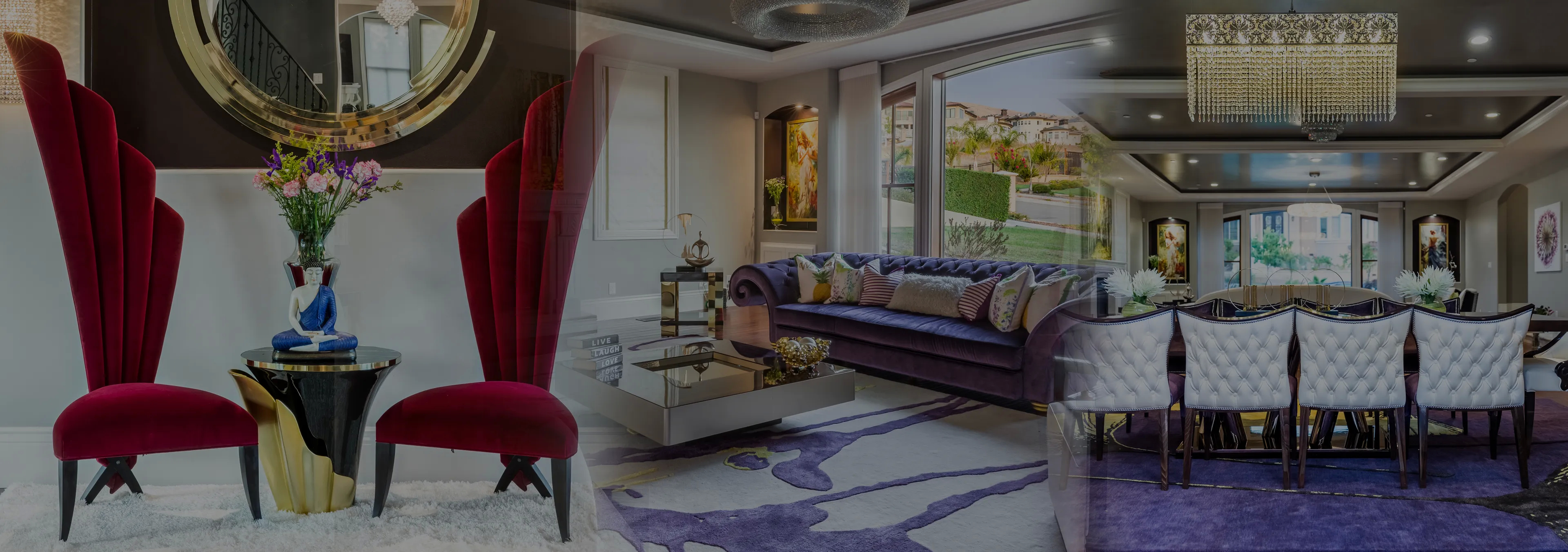 Labor of Love: Two Naomi chairs with golden velvet upholstery and black legs, with a decorative glass vase.