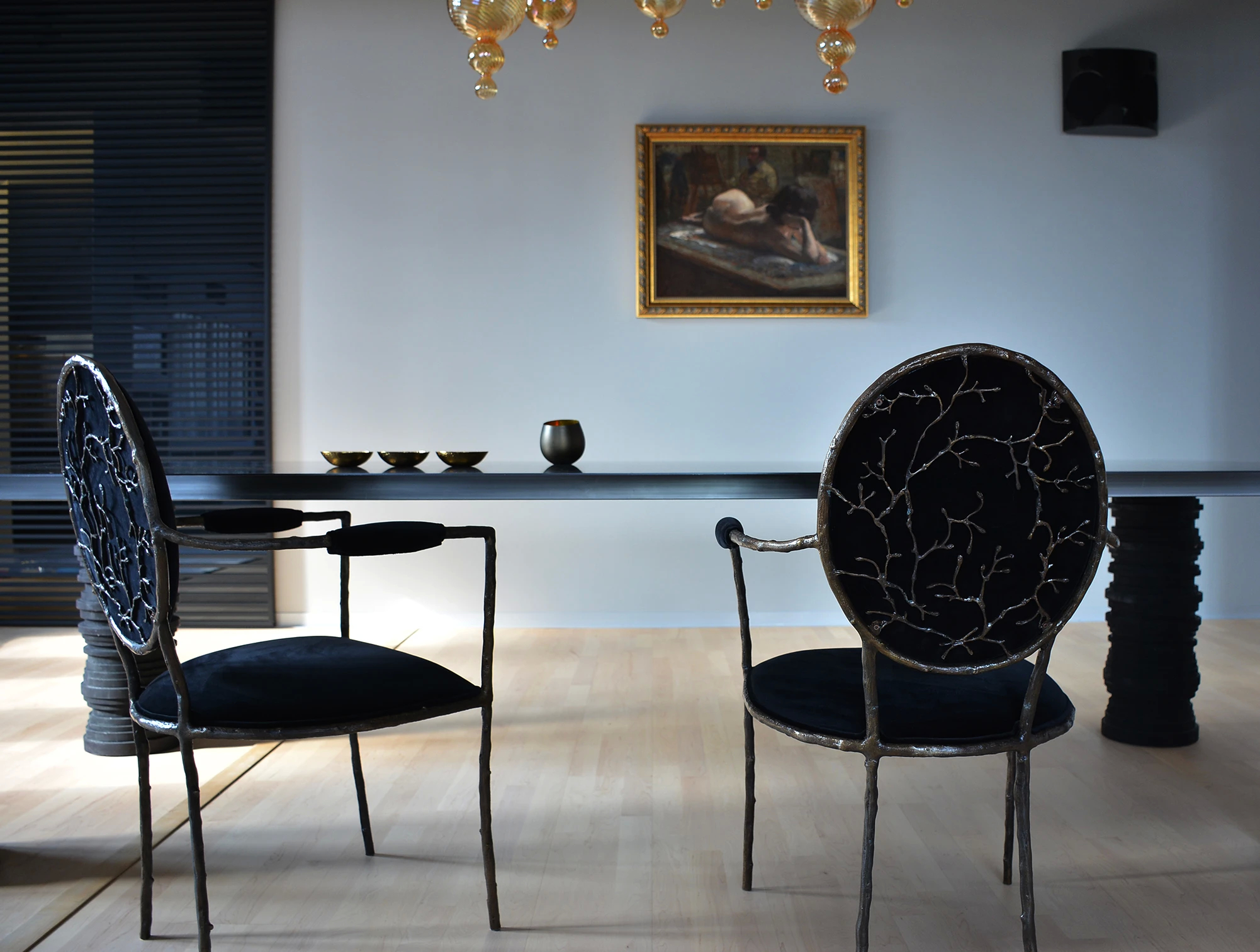 A sophisticated interior featuring Koket's Enchanted Counter Stool, part of the Charming Apartment project.