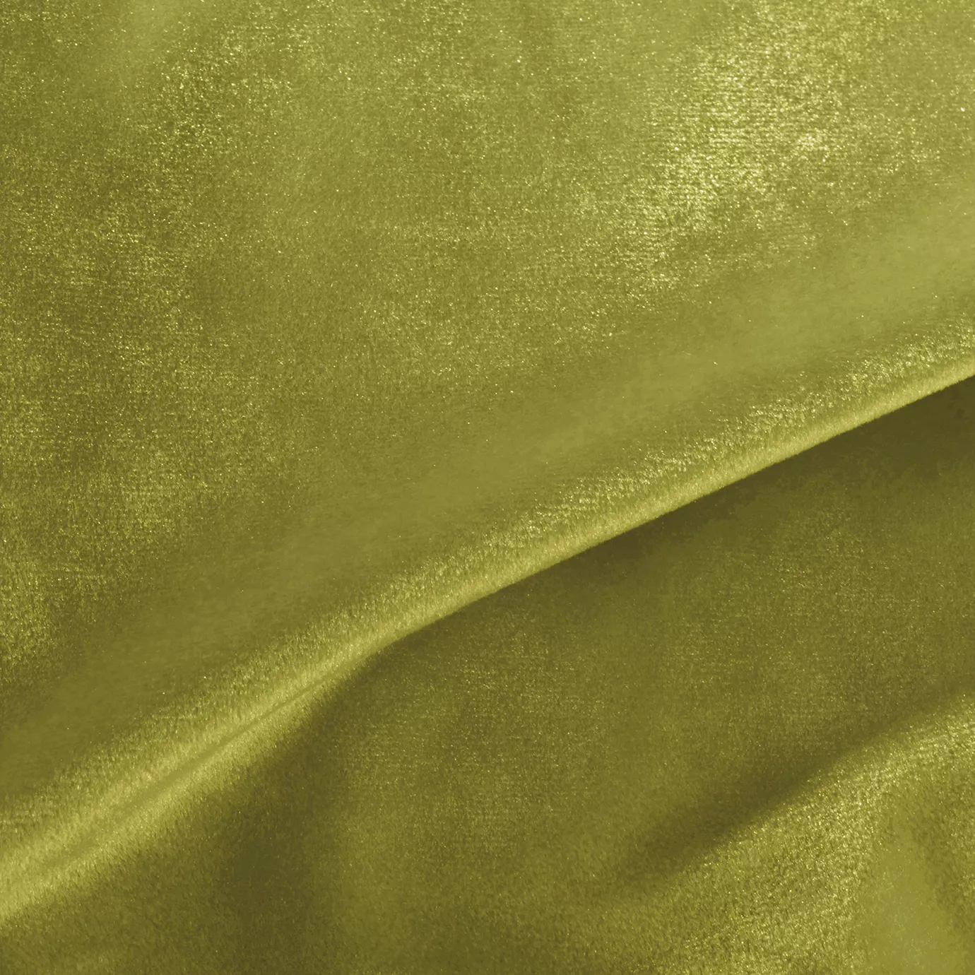 Elegant close-up of a Silky Velvet 404 fabric swatch in a luminous and vibrant lime green tone, showcasing its smooth texture and the delicate folds that highlight its cheerful and silky sheen.