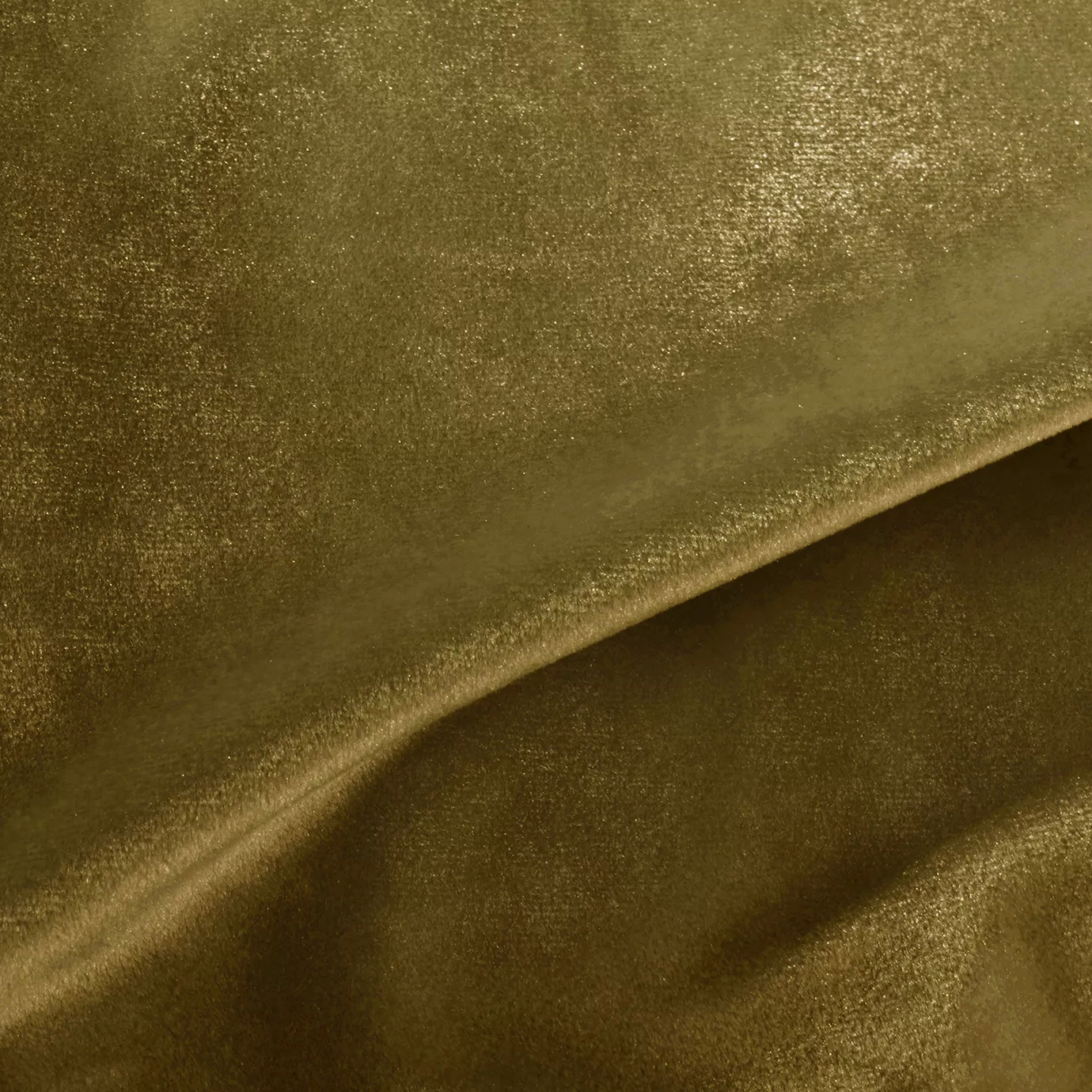 Elegant close-up of a Silky Velvet 413 fabric swatch in a luminous and soft greenish-gold tone, showcasing its smooth texture and the delicate folds that highlight its natural and silky sheen.