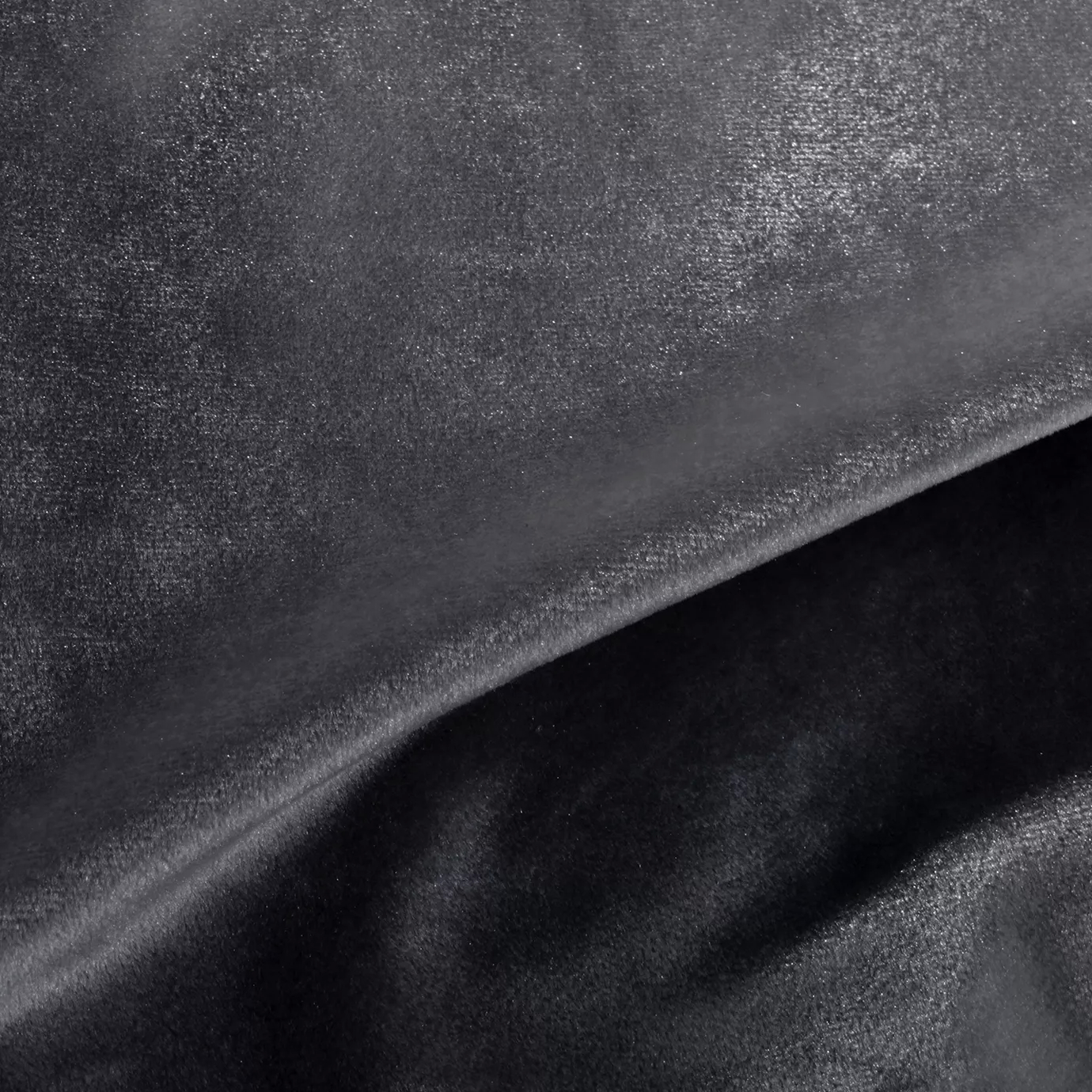 Elegant close-up of a Silky Velvet 415 fabric swatch in a luminous and deep blue-gray tone, showcasing its smooth texture and the delicate folds that highlight its intense sophistication.