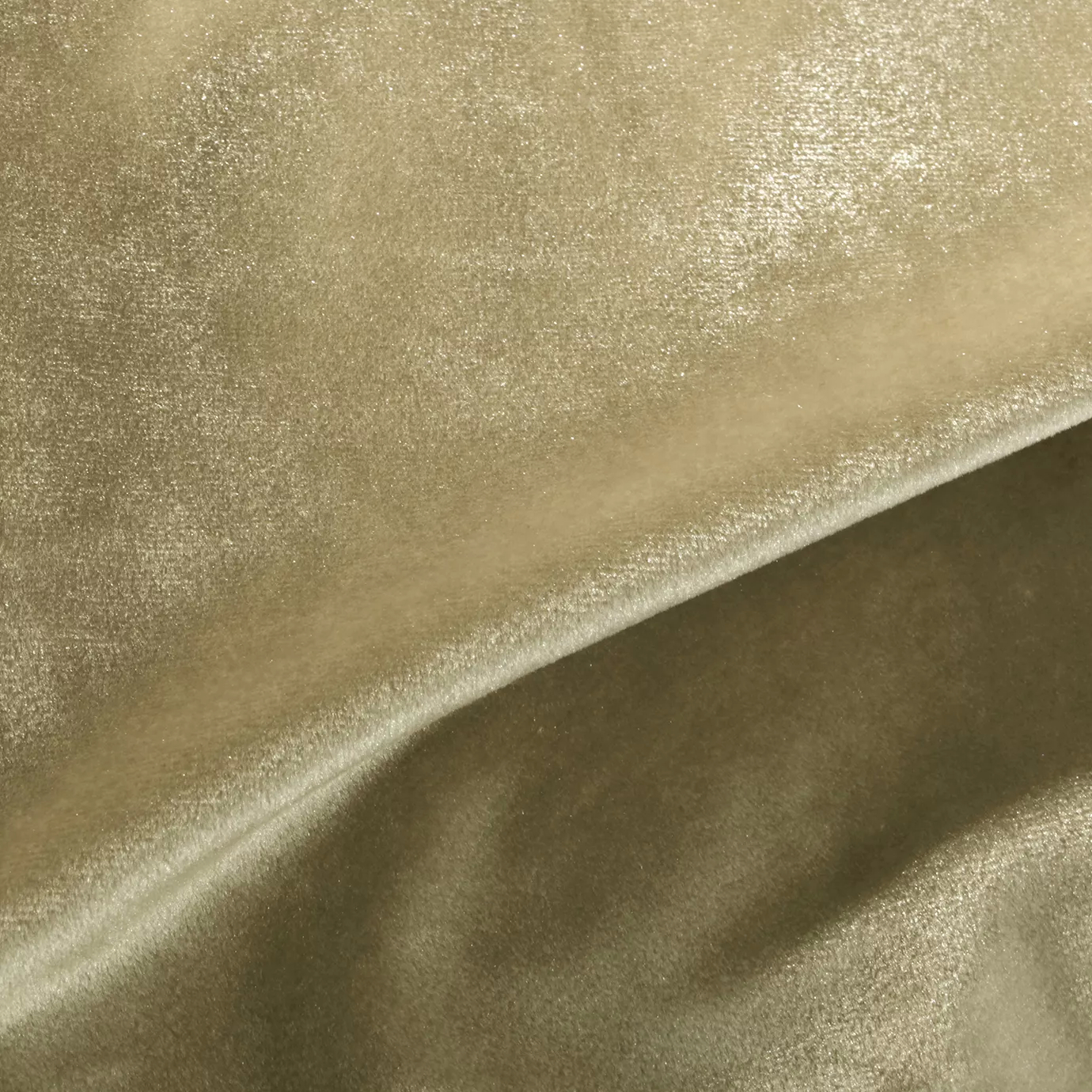 Elegant close-up of a Silky Velvet 417 fabric swatch in a light and luminous beige tone with a subtle sheen, showcasing its smooth texture and the delicate folds that highlight its silky appearance.
