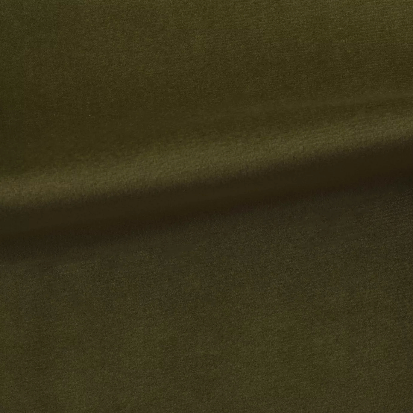 Soft and elegant close-up of a Venice Velvet 15 fabric swatch in a sophisticated and natural dark olive green tone, showcasing its velvety texture and a delicate sheen that gives it a feeling of comfort and earthy elegance.
