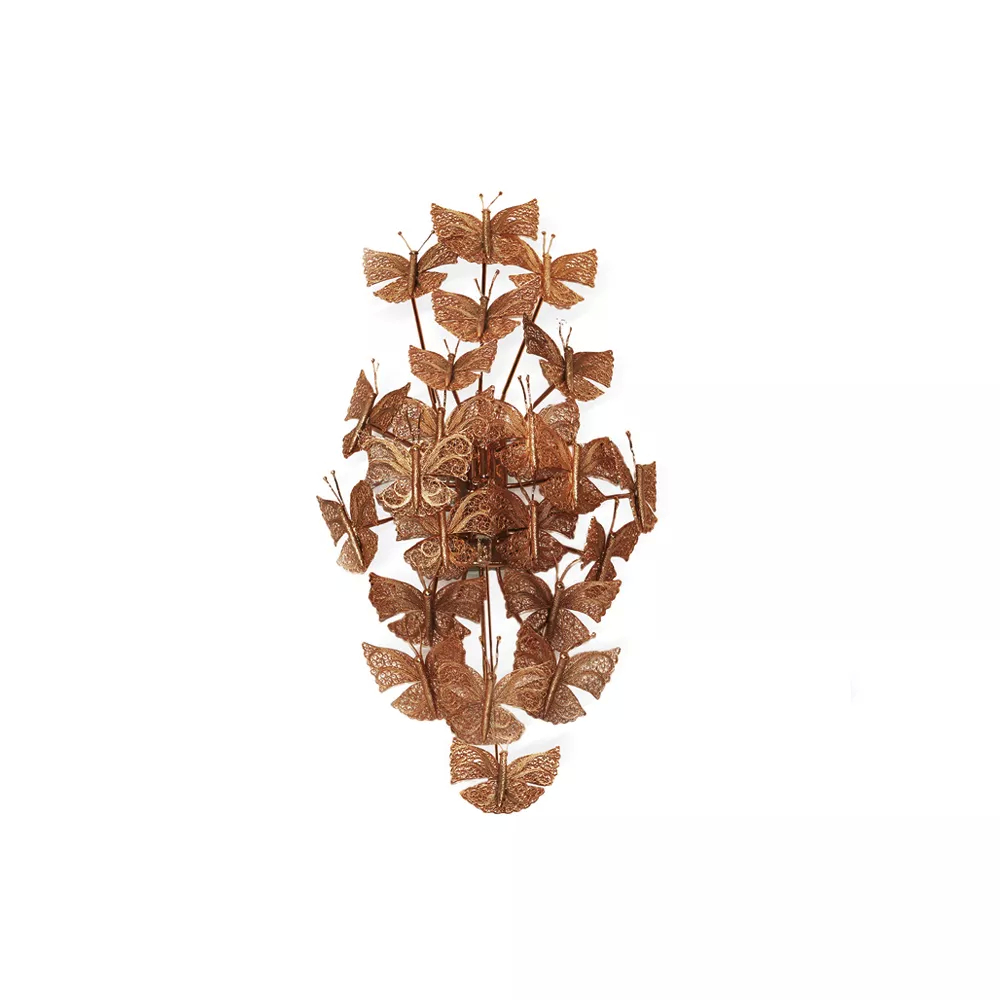 Wall sconce adorned with metallic butterflies in copper.