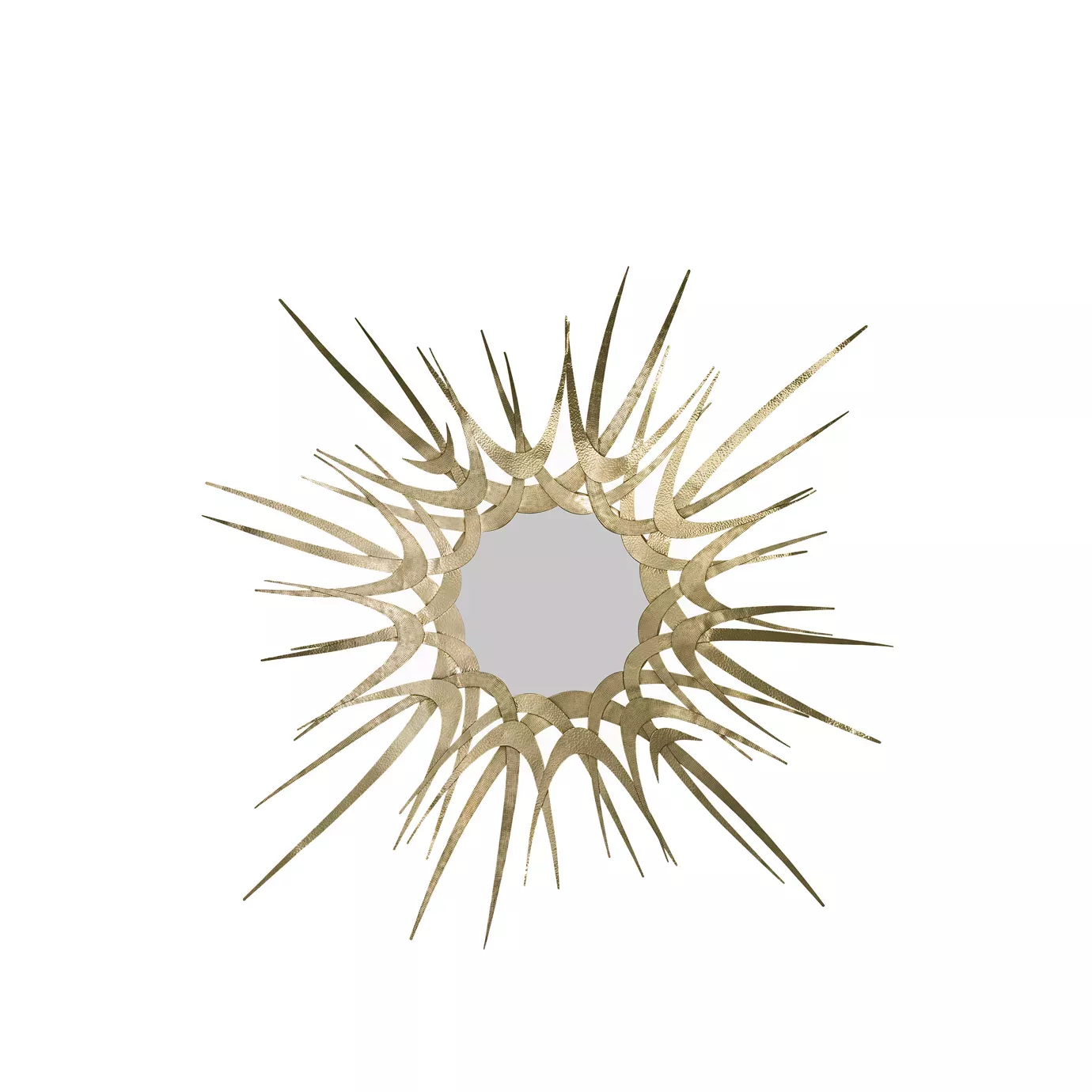 guilt mirror koket sunburst gold hammered metal round decorative statement mirror - high point market fall 2025 - 2026 trends