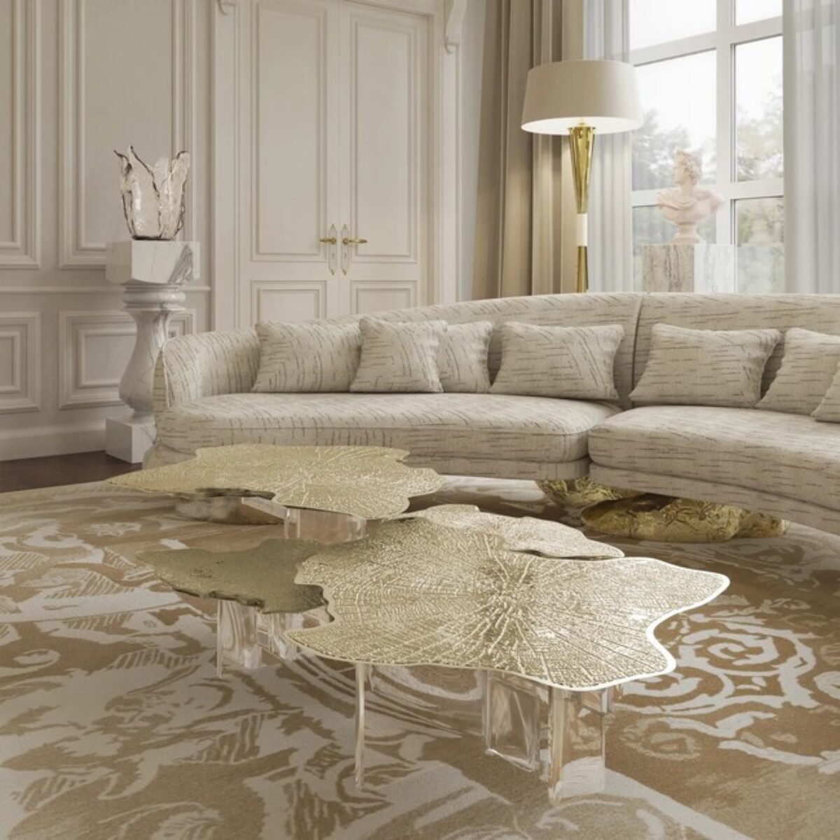 Monet Coffee Table – golden cast brass piece inspired by Impressionist art